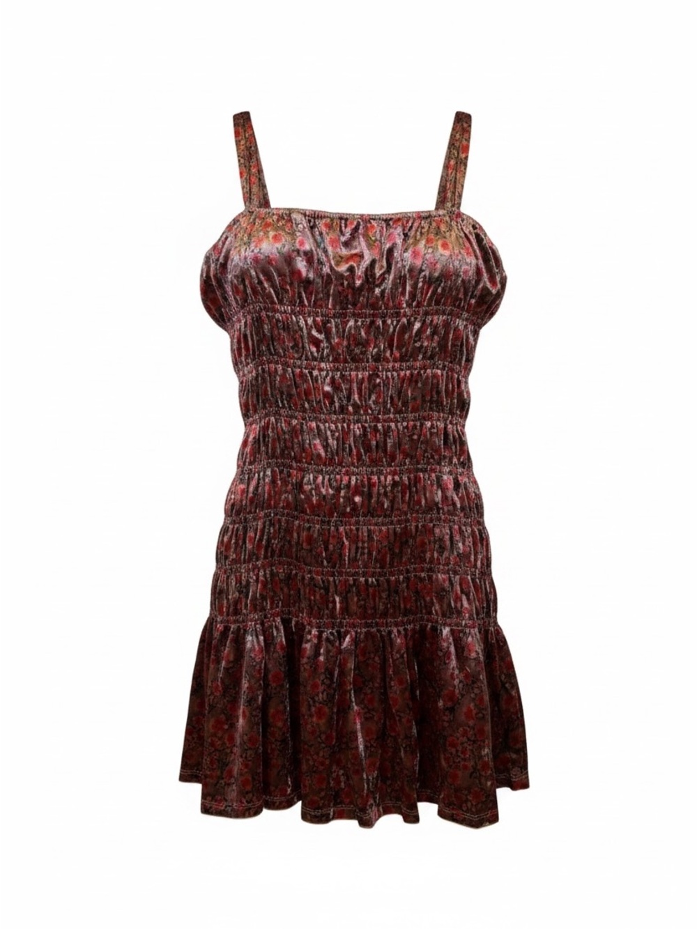 <NWT> Free the Roses Wine Floral Velvet Smocked Mini Dress | L